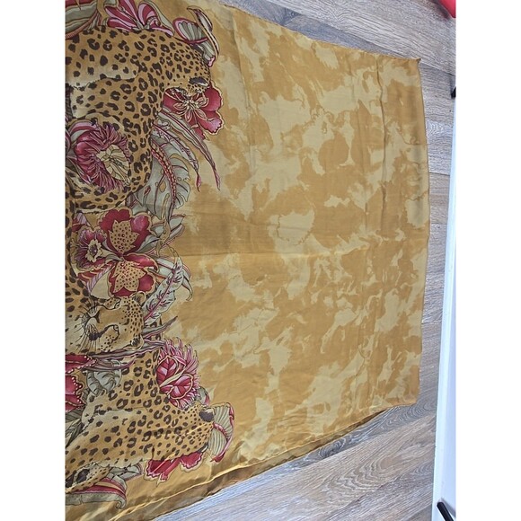 Salvatore Ferragamo Silk Scar Leopard Floral Brown Rectangle Scarf Rolled Hem - Picture 13 of 13